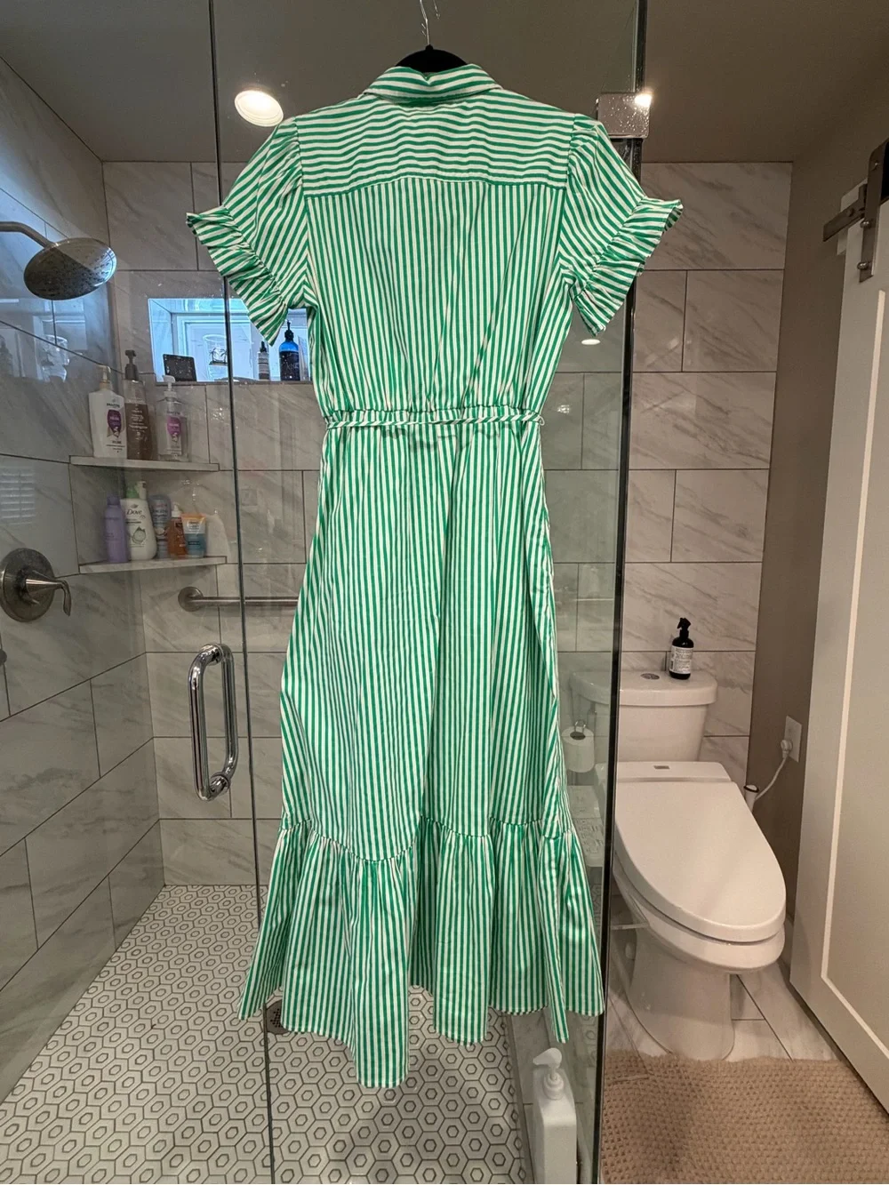 J Crew Green Striped Button-Front Maxi Dress